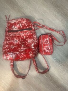 Stephanie Dawn Red Floral Quilted Mini Backpack + Crossbody Wallet Set